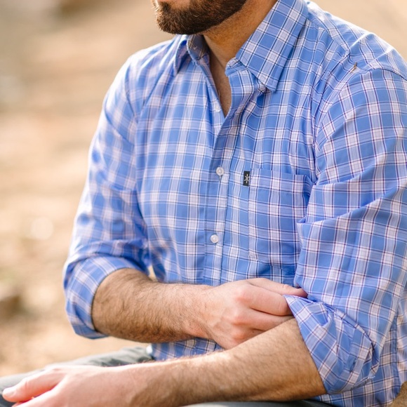 Texas Standard Texas Check Medium Lampasas Blue Plaid Long Sleeve Button Down - Picture 8 of 9